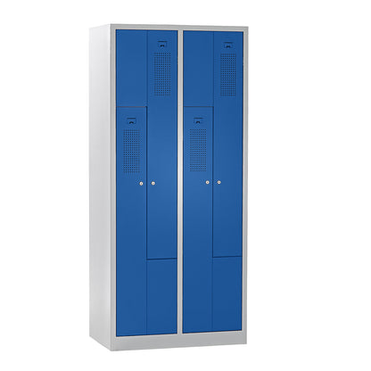Amsterdam Z locker, 2 compartments, light grey / gentian blue, width 800 mm.