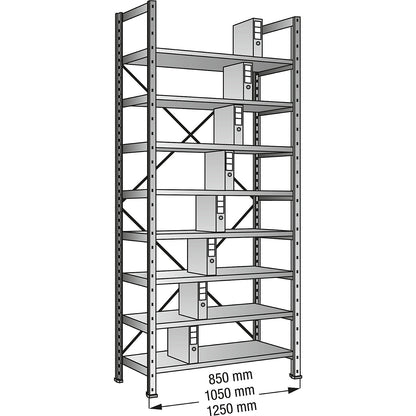 Boltless shelving units for files and archives, zinc plated, height 3000 mm, single sided, shelf WxD 1000 x 300 mm, standard shelf unit.