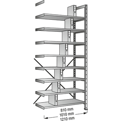 Boltless shelving units for files and archives, zinc plated, height 3000 mm, single sided, shelf WxD 1200 x 300 mm, extension shelf unit.