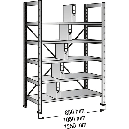 Boltless shelving units for files and archives, zinc plated, height 1920 mm, single sided, shelf WxD 1200 x 300 mm, standard shelf unit.