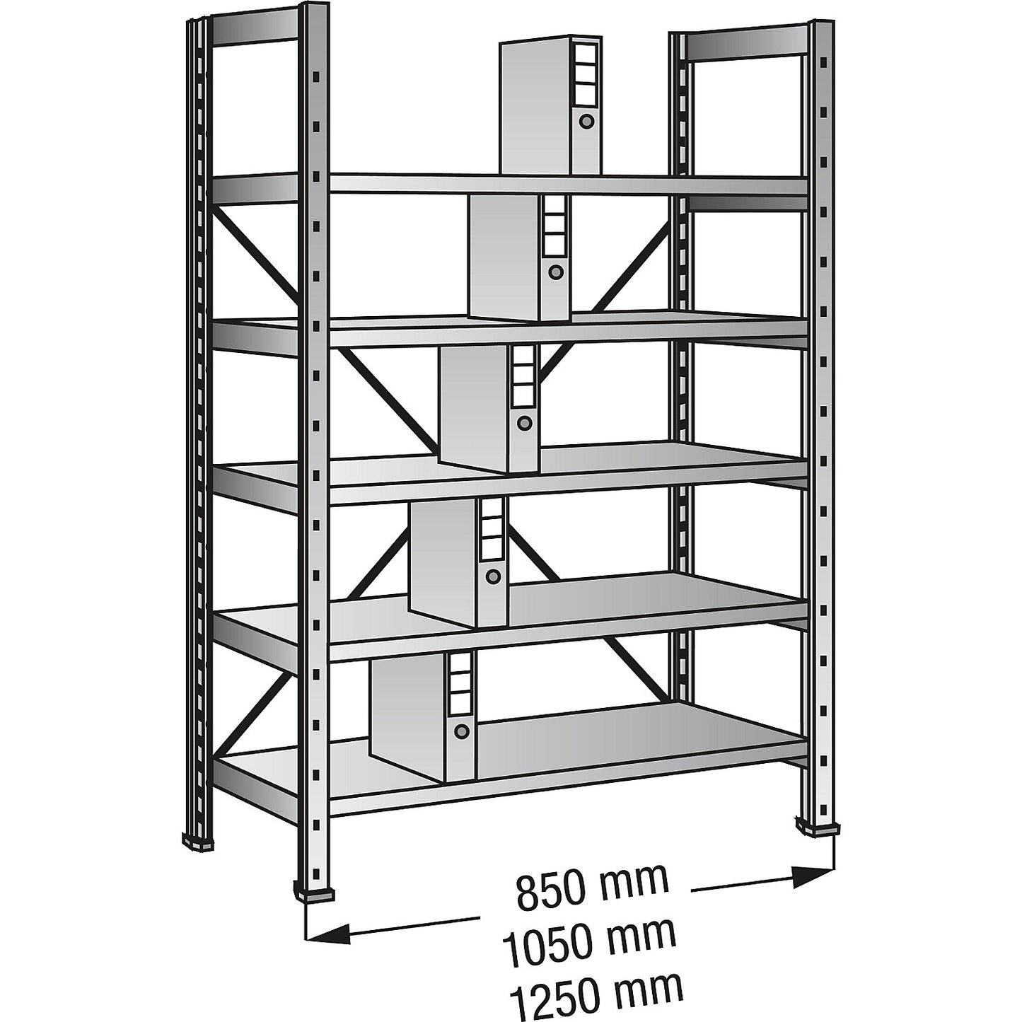 Boltless shelving units for files and archives, zinc plated, height 1920 mm, single sided, shelf WxD 1000 x 300 mm, standard shelf unit.