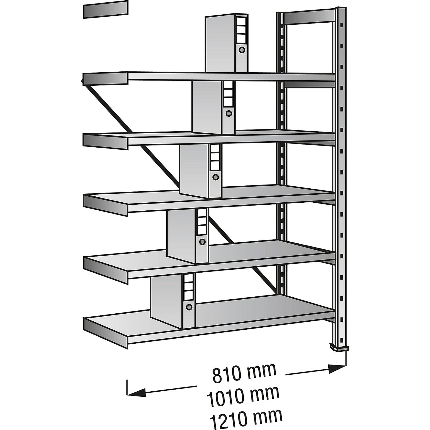 Boltless shelving units for files and archives, zinc plated, height 1920 mm, single sided, shelf WxD 1200 x 300 mm, extension shelf unit.