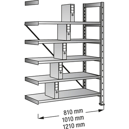 Boltless shelving units for files and archives, zinc plated, height 1920 mm, single sided, shelf WxD 1200 x 300 mm, extension shelf unit.