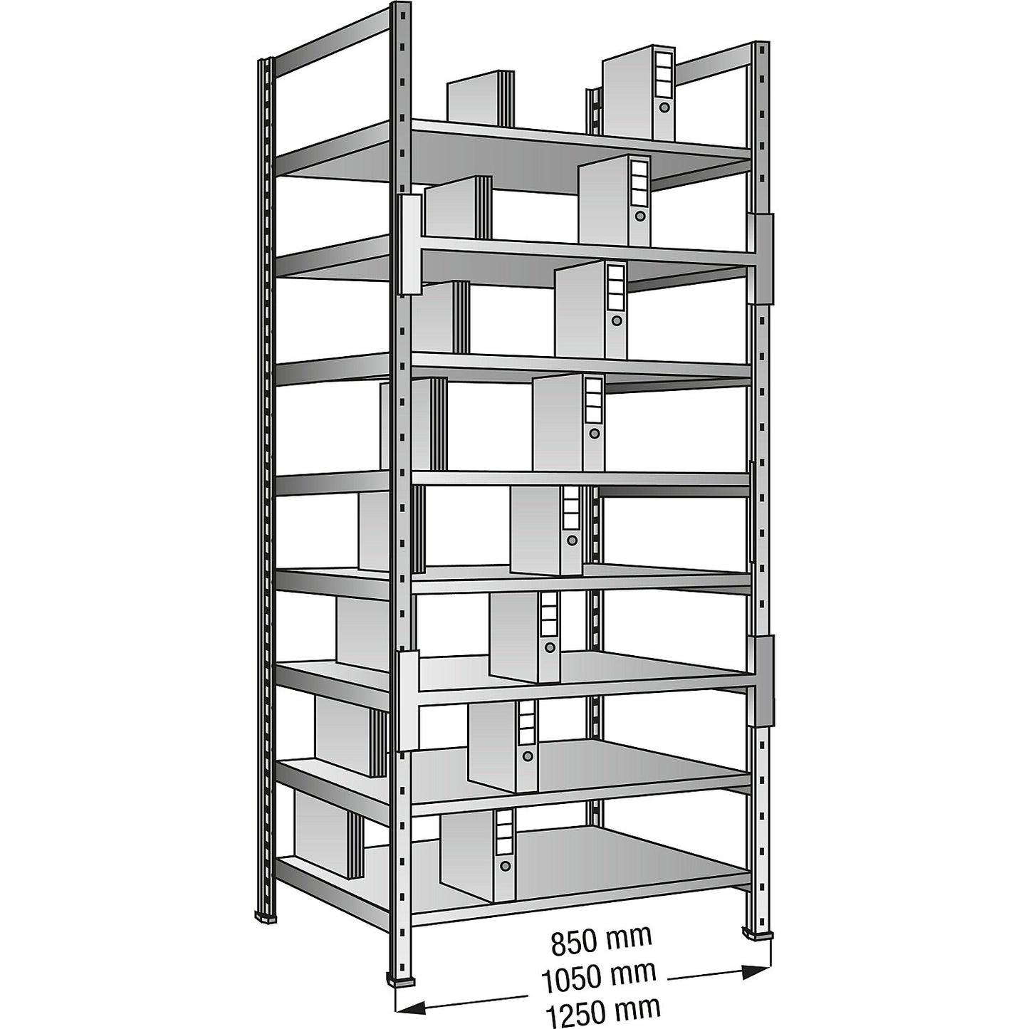 Boltless shelving units for files and archives, zinc plated, height 3000 mm, double sided, shelf WxD 800 x 600 mm, standard shelf unit.