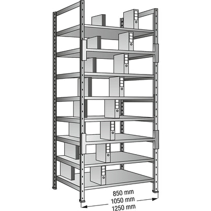 Boltless shelving units for files and archives, zinc plated, height 3000 mm, double sided, shelf WxD 800 x 600 mm, standard shelf unit.