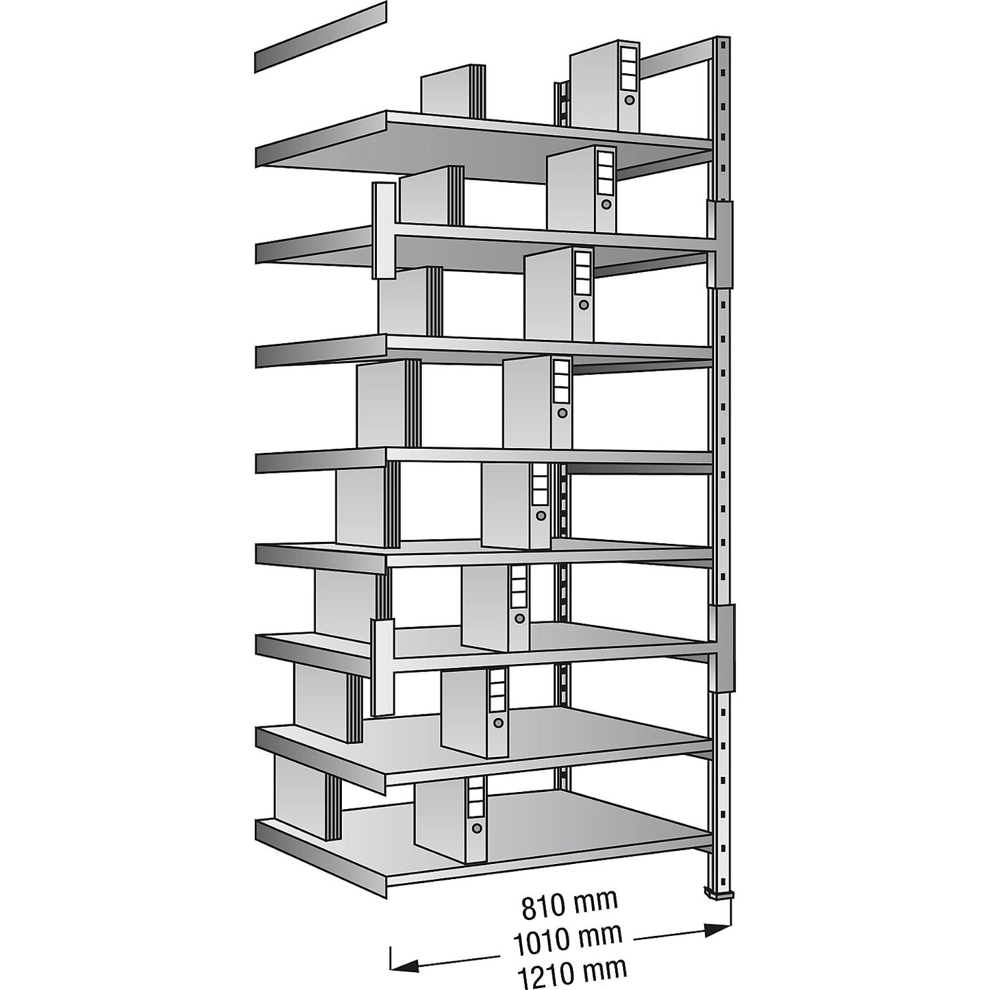 Boltless shelving units for files and archives, zinc plated, height 3000 mm, double sided, shelf WxD 1200 x 600 mm, extension shelf unit.
