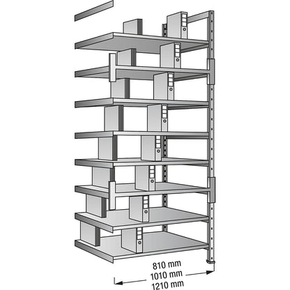 Boltless shelving units for files and archives, zinc plated, height 3000 mm, double sided, shelf WxD 1200 x 600 mm, extension shelf unit.