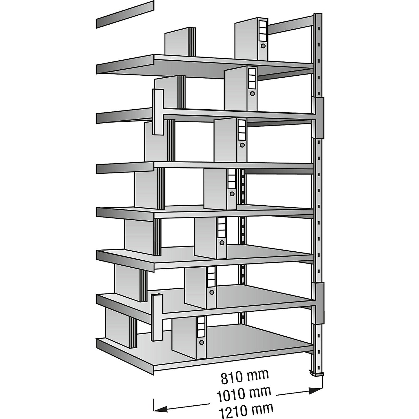 Boltless shelving units for files and archives, zinc plated, height 2640 mm, double sided, shelf WxD 1000 x 600 mm, extension shelf unit.