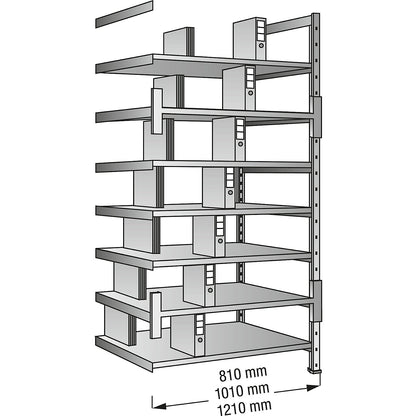 Boltless shelving units for files and archives, zinc plated, height 2640 mm, double sided, shelf WxD 800 x 600 mm, extension shelf unit.