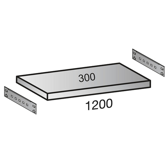 Additional shelf for boltless archive shelving, depth 300 mm, width 1200 mm.
