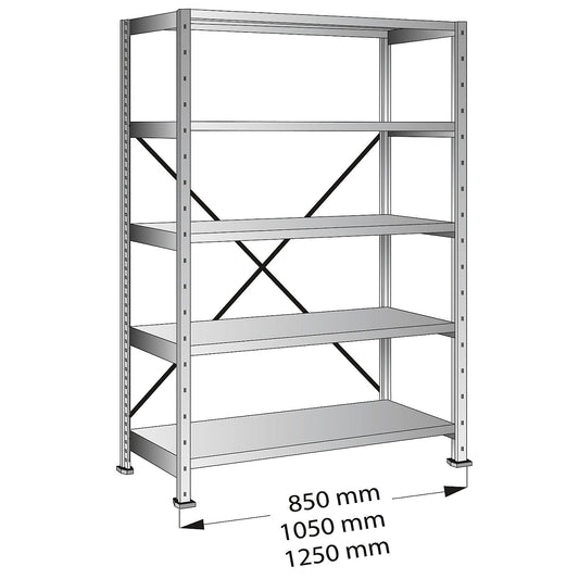 Boltless industrial and storage shelving unit, h 1920 mm, shelf width 800 mm, 5 shelves, depth 300 mm, standard shelf unit.