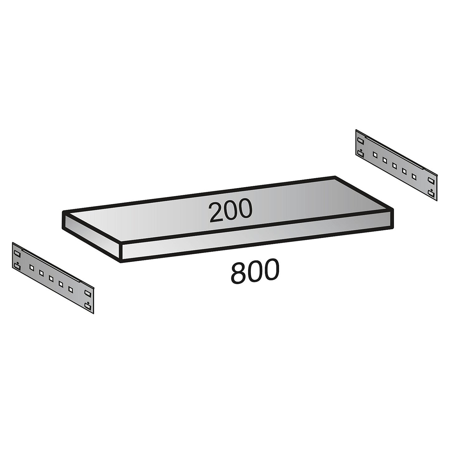 Shelf for industrial boltless shelf unit, shelf width 800 mm, depth 200 mm.