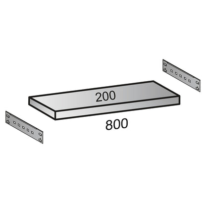 Shelf for industrial boltless shelf unit, shelf width 800 mm, depth 200 mm.