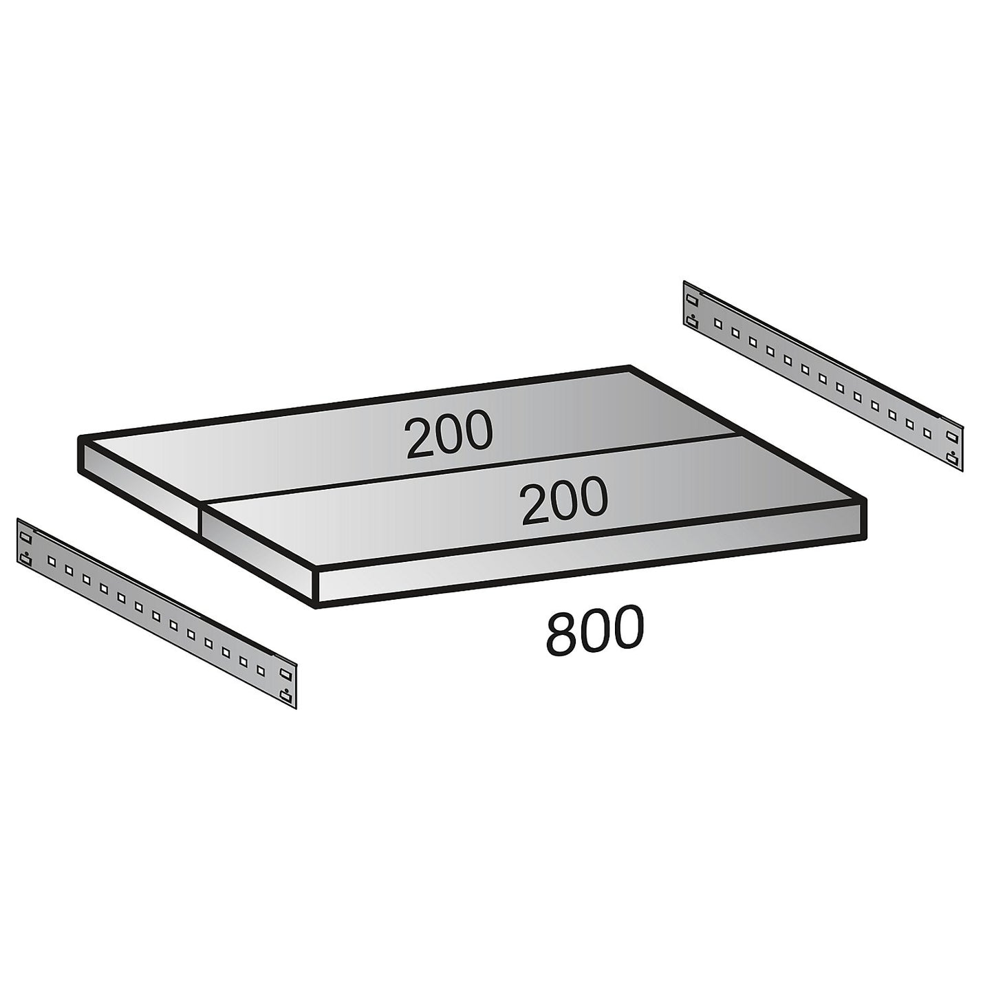 Shelf for industrial boltless shelf unit, shelf width 800 mm, depth 400 mm.