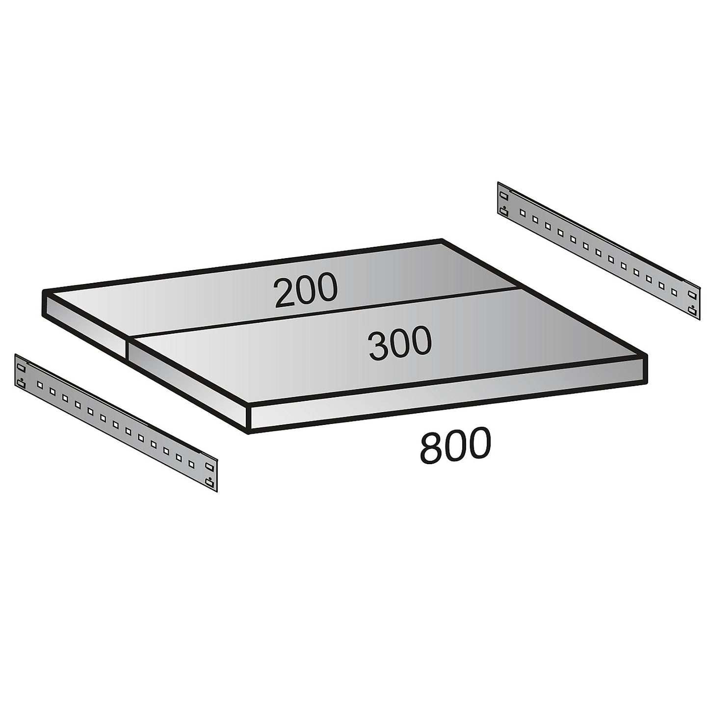 Shelf for industrial boltless shelf unit, shelf width 800 mm, depth 500 mm.