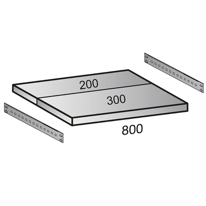 Shelf for industrial boltless shelf unit, shelf width 800 mm, depth 500 mm.