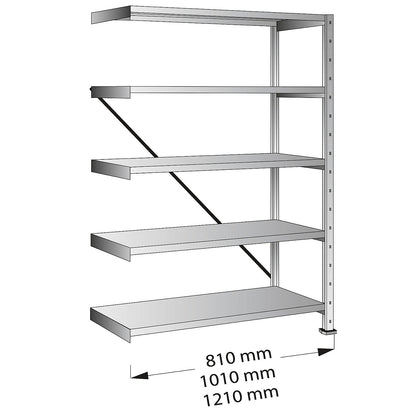 Boltless industrial and storage shelving unit, h 1920 mm, shelf width 800 mm, 5 shelves, depth 500 mm, extension shelf unit.