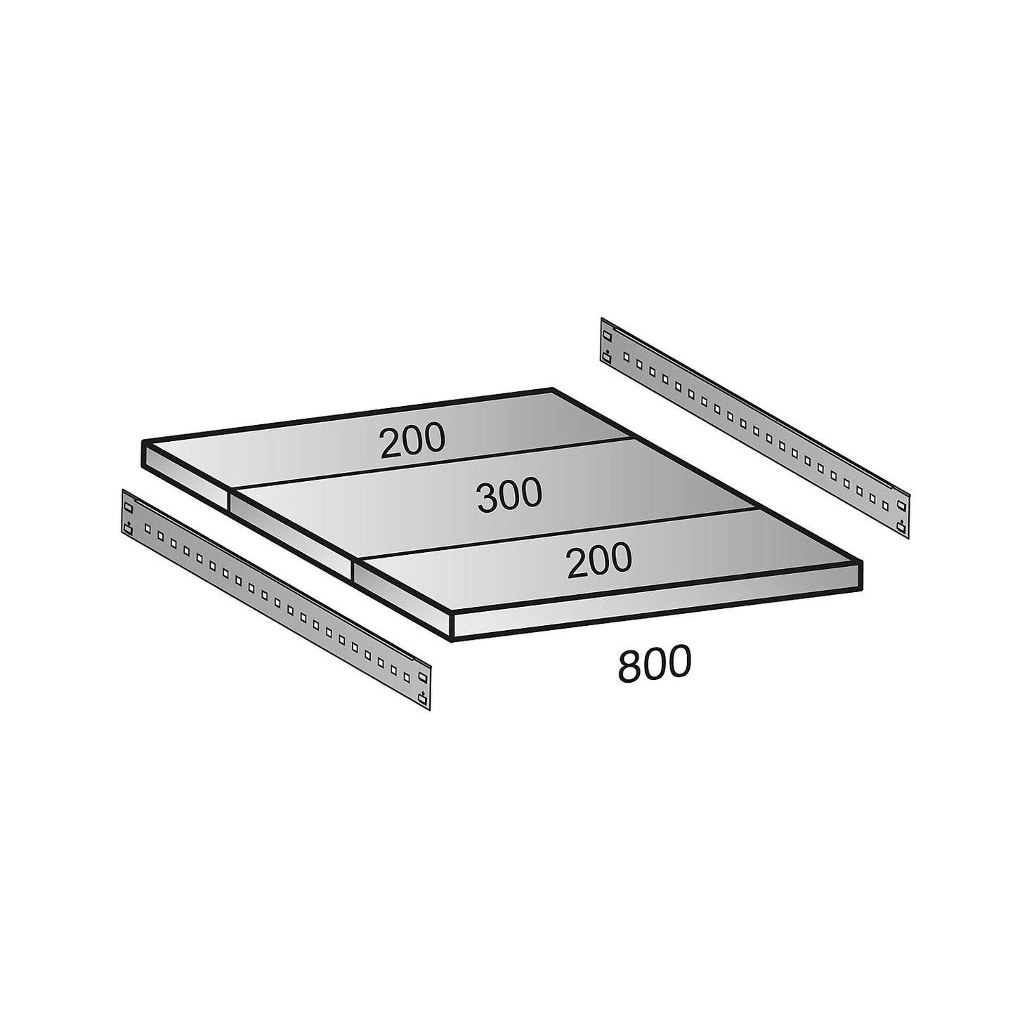 Shelf for industrial boltless shelf unit, shelf width 800 mm, depth 700 mm.