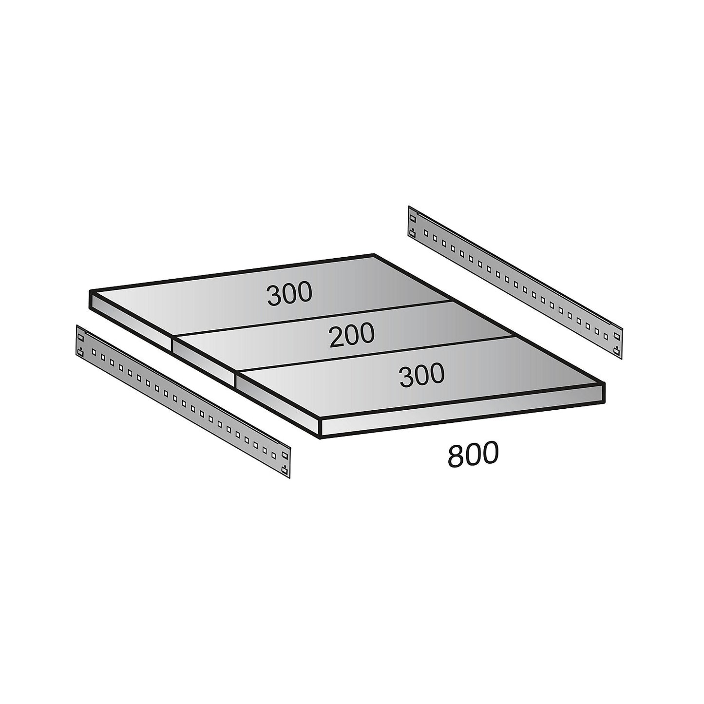 Shelf for industrial boltless shelf unit, shelf width 800 mm, depth 800 mm.