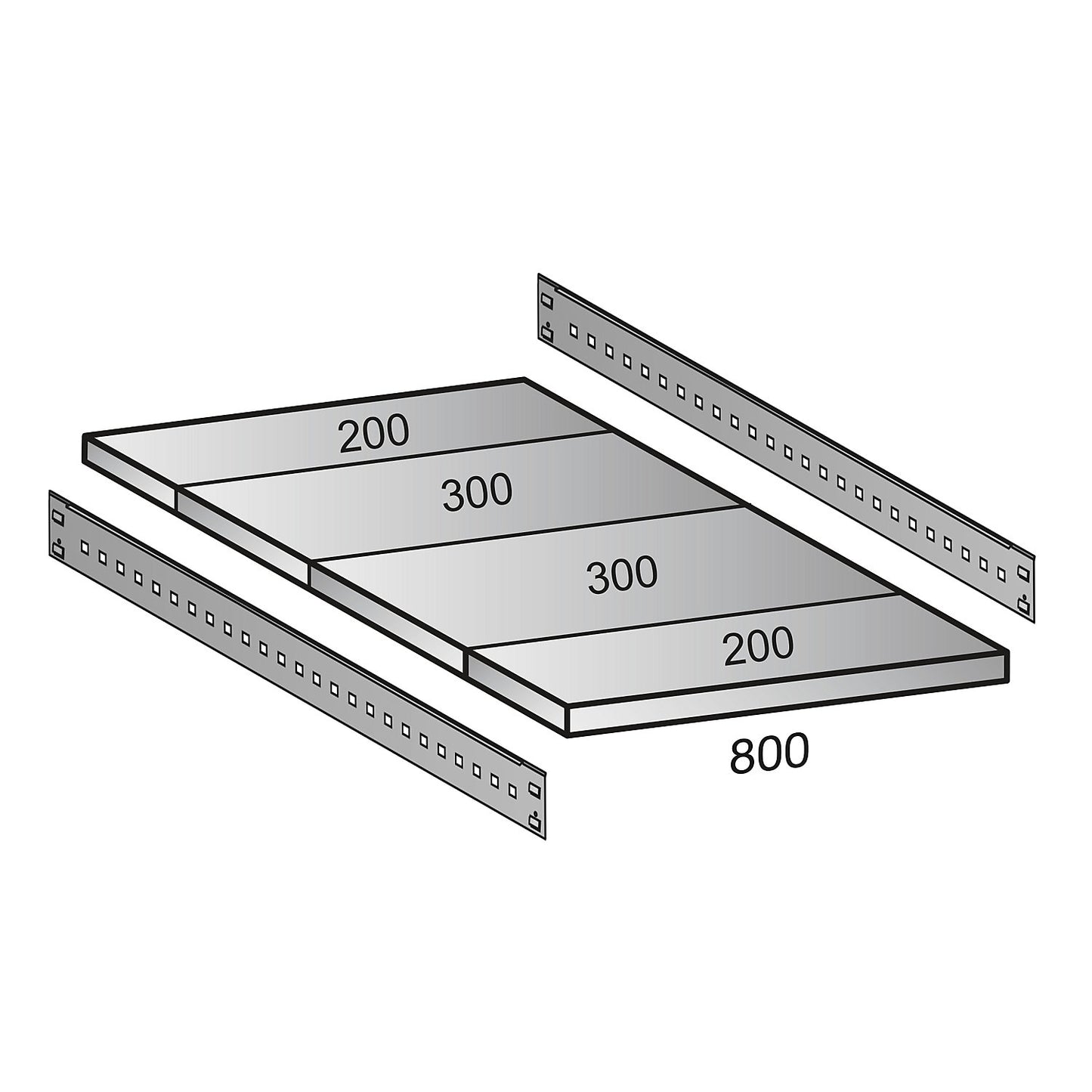 Shelf for industrial boltless shelf unit, shelf width 800 mm, depth 1000 mm.