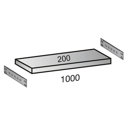 Shelf for industrial boltless shelf unit, shelf width 1000 mm, depth 200 mm.