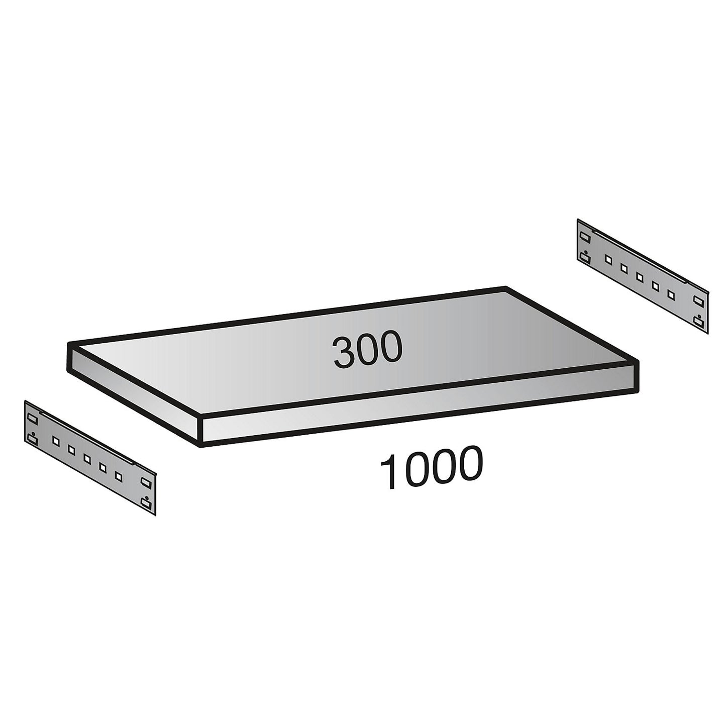 Shelf for industrial boltless shelf unit, shelf width 1000 mm, depth 300 mm.