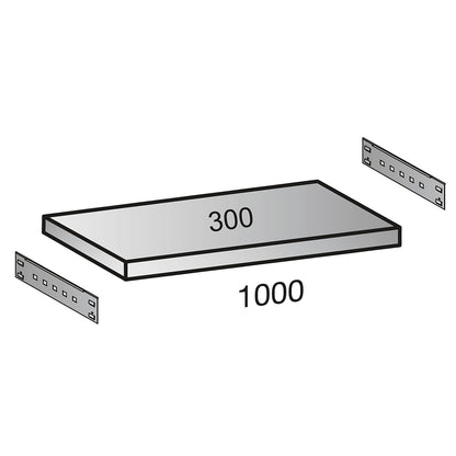 Shelf for industrial boltless shelf unit, shelf width 1000 mm, depth 300 mm.