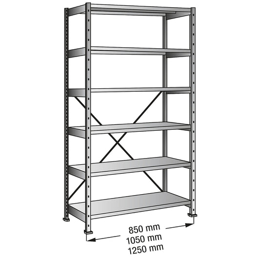 Boltless industrial and storage shelving unit, h 2280 mm, shelf width 1000 mm, 6 shelves, depth 800 mm, standard shelf unit.