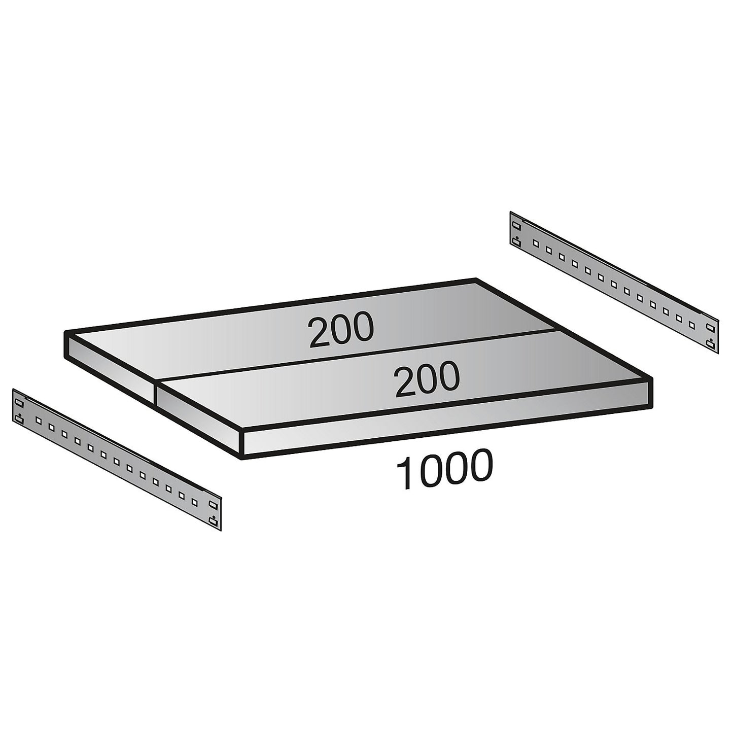 Shelf for industrial boltless shelf unit, shelf width 1000 mm, depth 400 mm.