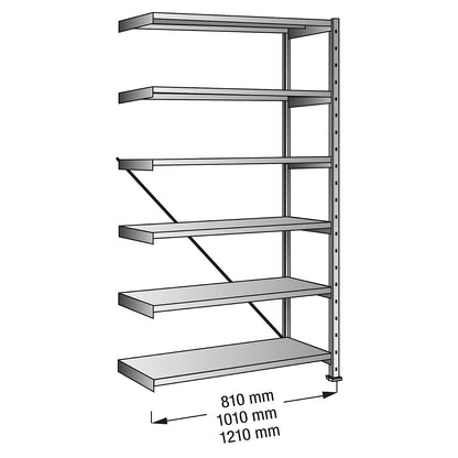 Boltless industrial and storage shelving unit, h 2280 mm, shelf width 1000 mm, 6 shelves, depth 800 mm, extension shelf unit.