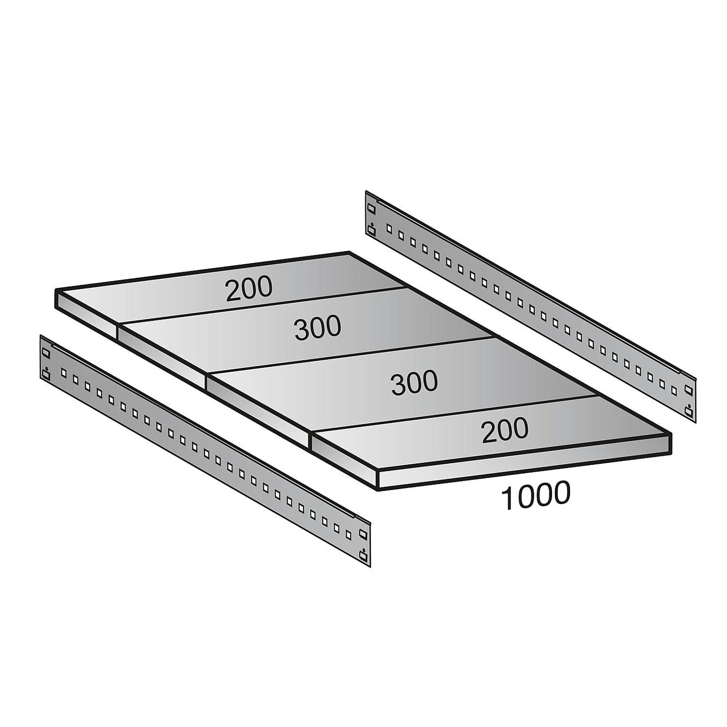 Shelf for industrial boltless shelf unit, shelf width 1000 mm, depth 1000 mm.