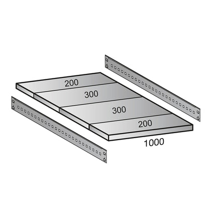 Shelf for industrial boltless shelf unit, shelf width 1000 mm, depth 1000 mm.