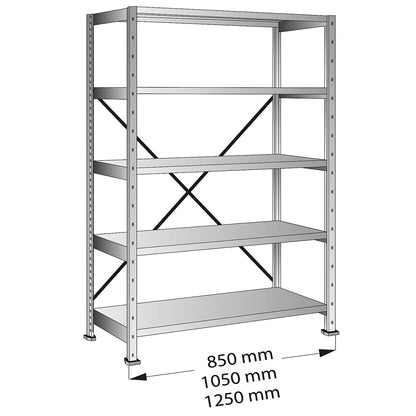 Boltless industrial and storage shelving unit, h 1920 mm, shelf width 1200 mm, 5 shelves, depth 600 mm, standard shelf unit.