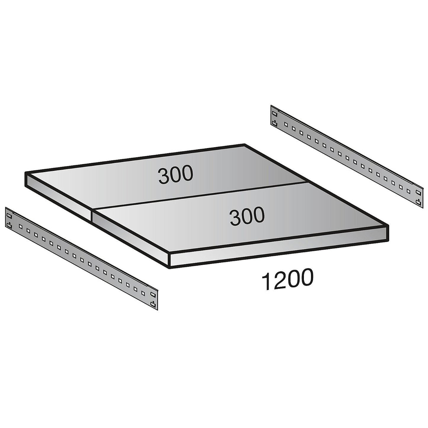 Shelf for industrial boltless shelf unit, shelf width 1200 mm, depth 600 mm.