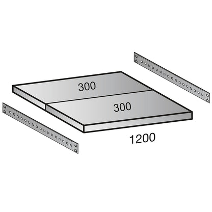 Shelf for industrial boltless shelf unit, shelf width 1200 mm, depth 600 mm.