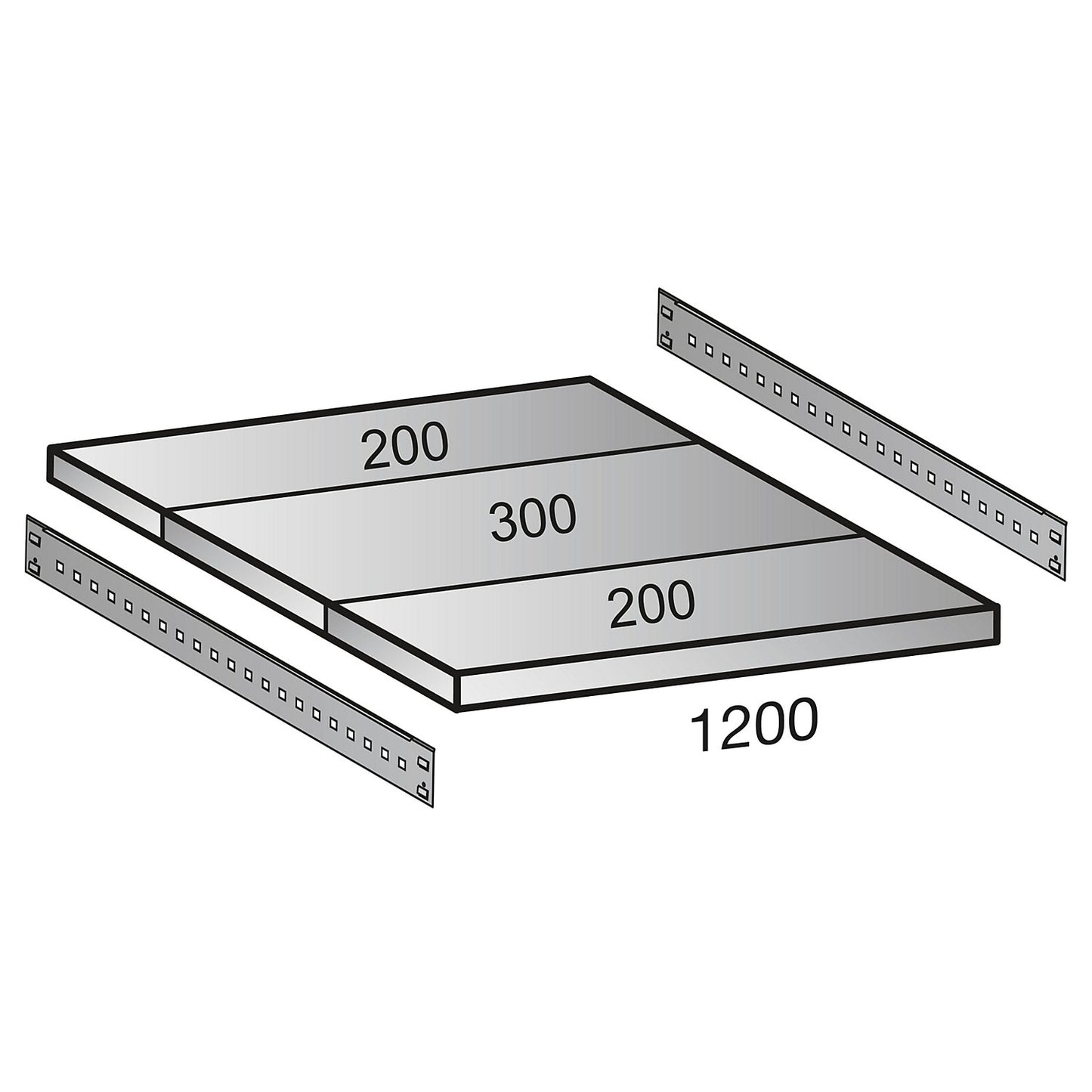 Shelf for industrial boltless shelf unit, shelf width 1200 mm, depth 700 mm.