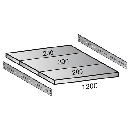 Shelf for industrial boltless shelf unit, shelf width 1200 mm, depth 700 mm.