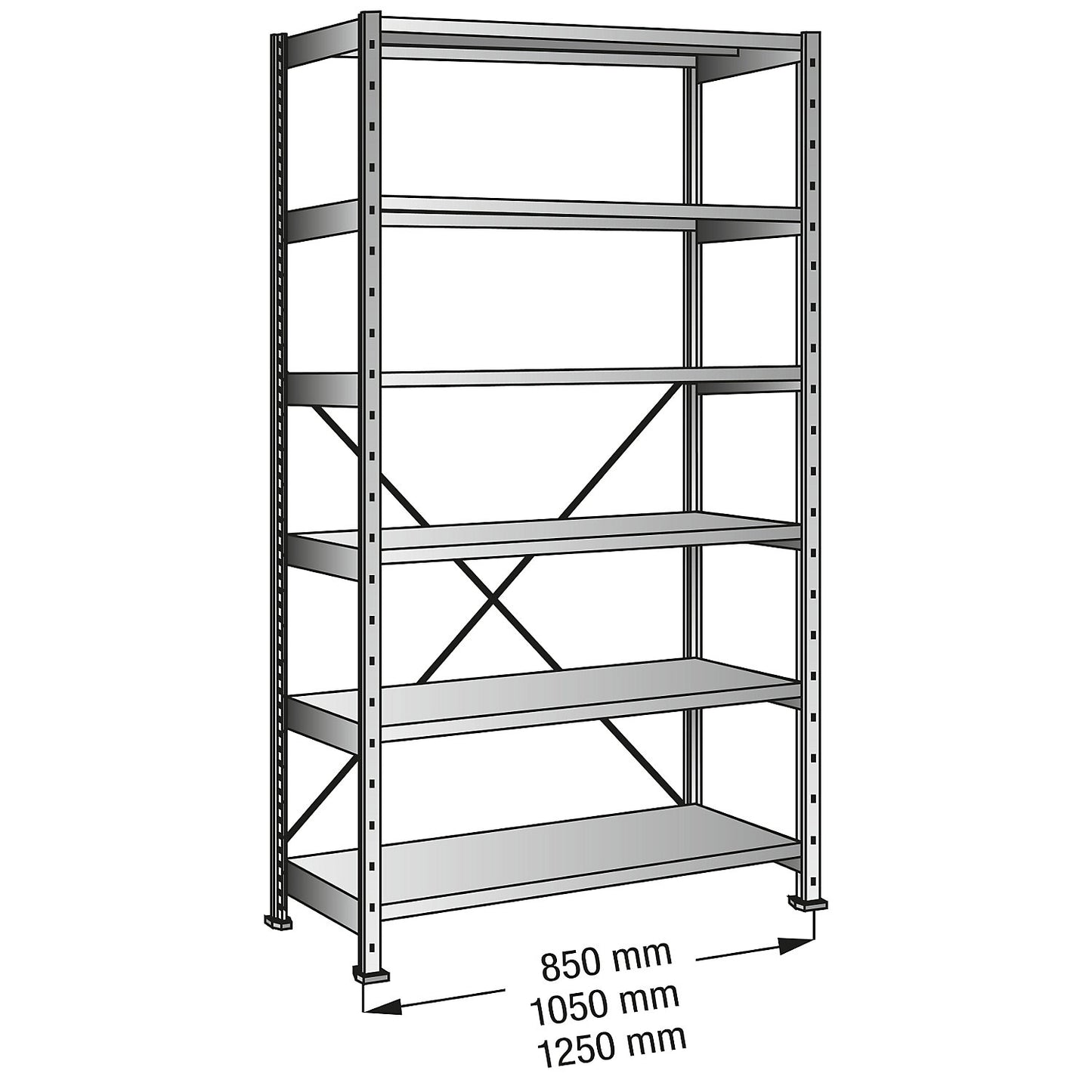 CLEANA boltless shelving unit, standard shelf unit, shelf width 1000 mm, 6 shelves, shelf depth 700 mm, max. shelf load 240 kg.