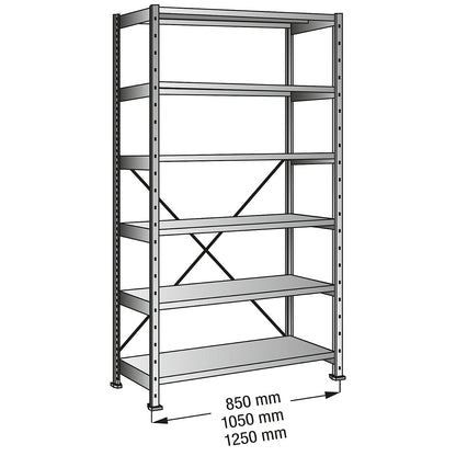 CLEANA boltless shelving unit, standard shelf unit, shelf width 1000 mm, 6 shelves, shelf depth 700 mm, max. shelf load 240 kg.