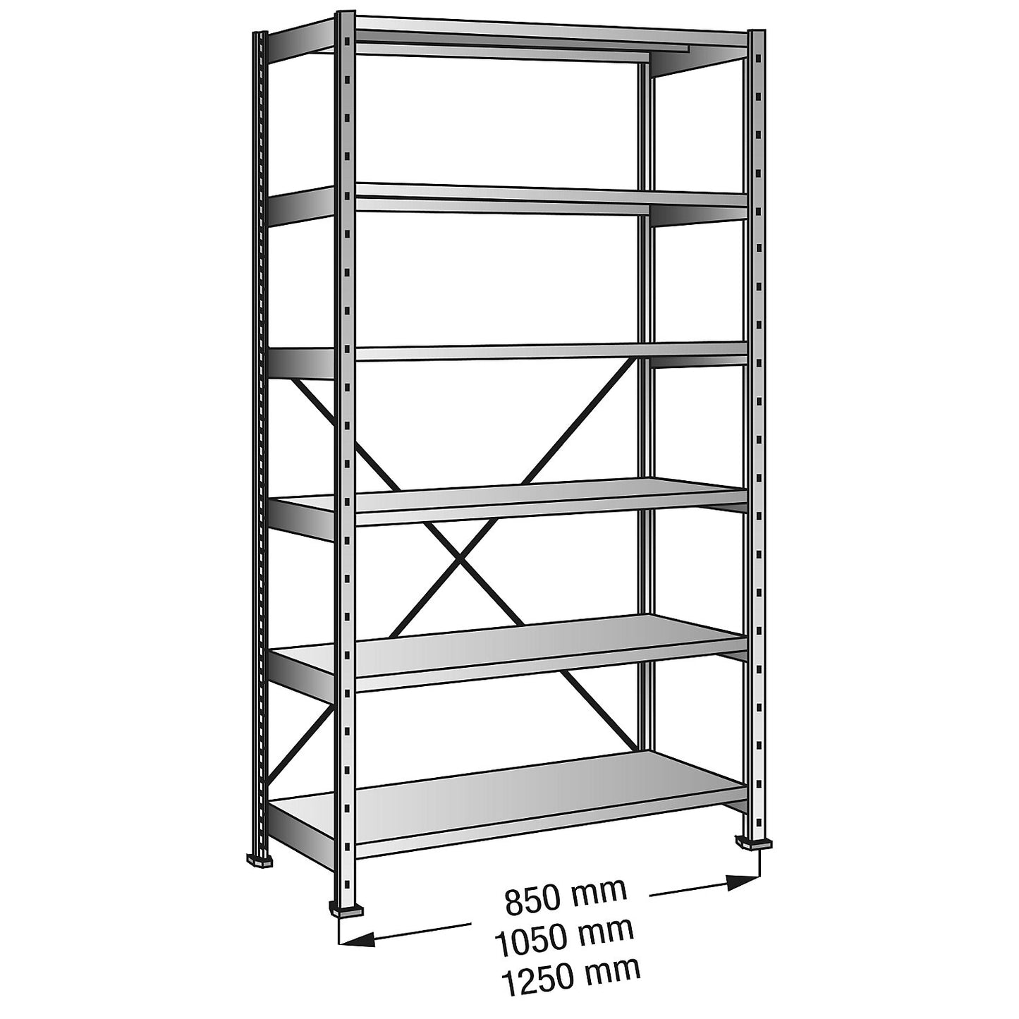 CLEANA boltless shelving unit, standard shelf unit, shelf width 1000 mm, 6 shelves, shelf depth 800 mm, max. shelf load 270 kg.