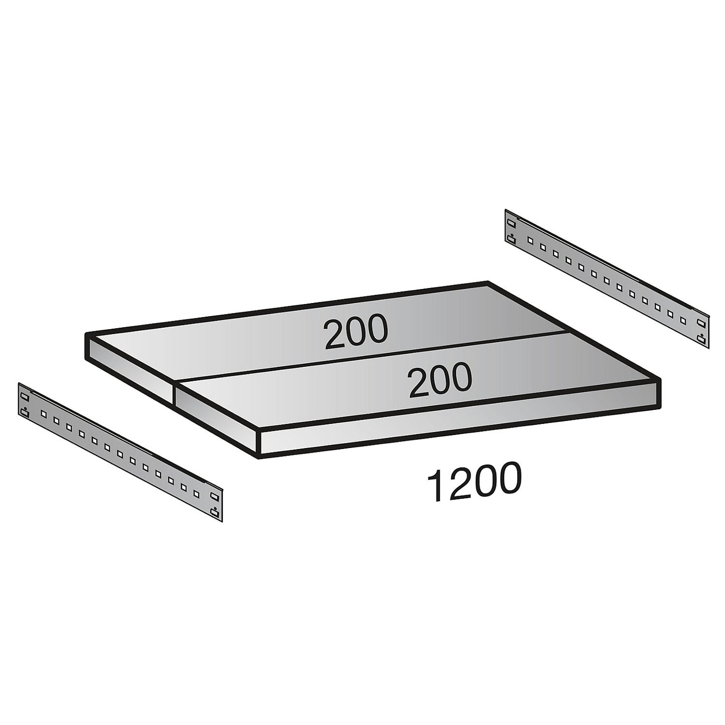 Shelf for CLEANA boltless shelf unit, shelf width 1200 mm, depth 400 mm.