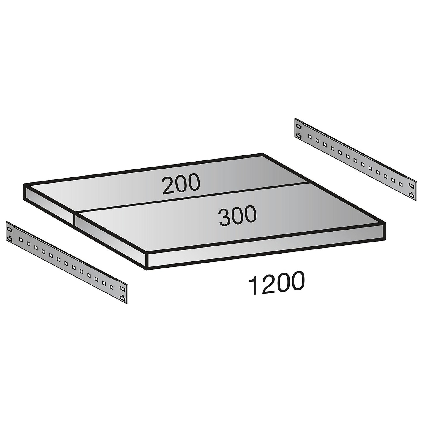 Shelf for CLEANA boltless shelf unit, shelf width 1200 mm, depth 500 mm.