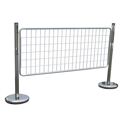 Barrier post set with mesh panel, 2 posts, 1 mesh panel, zinc plated / chrome plated.