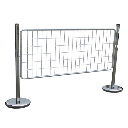 Barrier post set with mesh panel, 2 posts, 1 mesh panel, zinc plated / chrome plated.