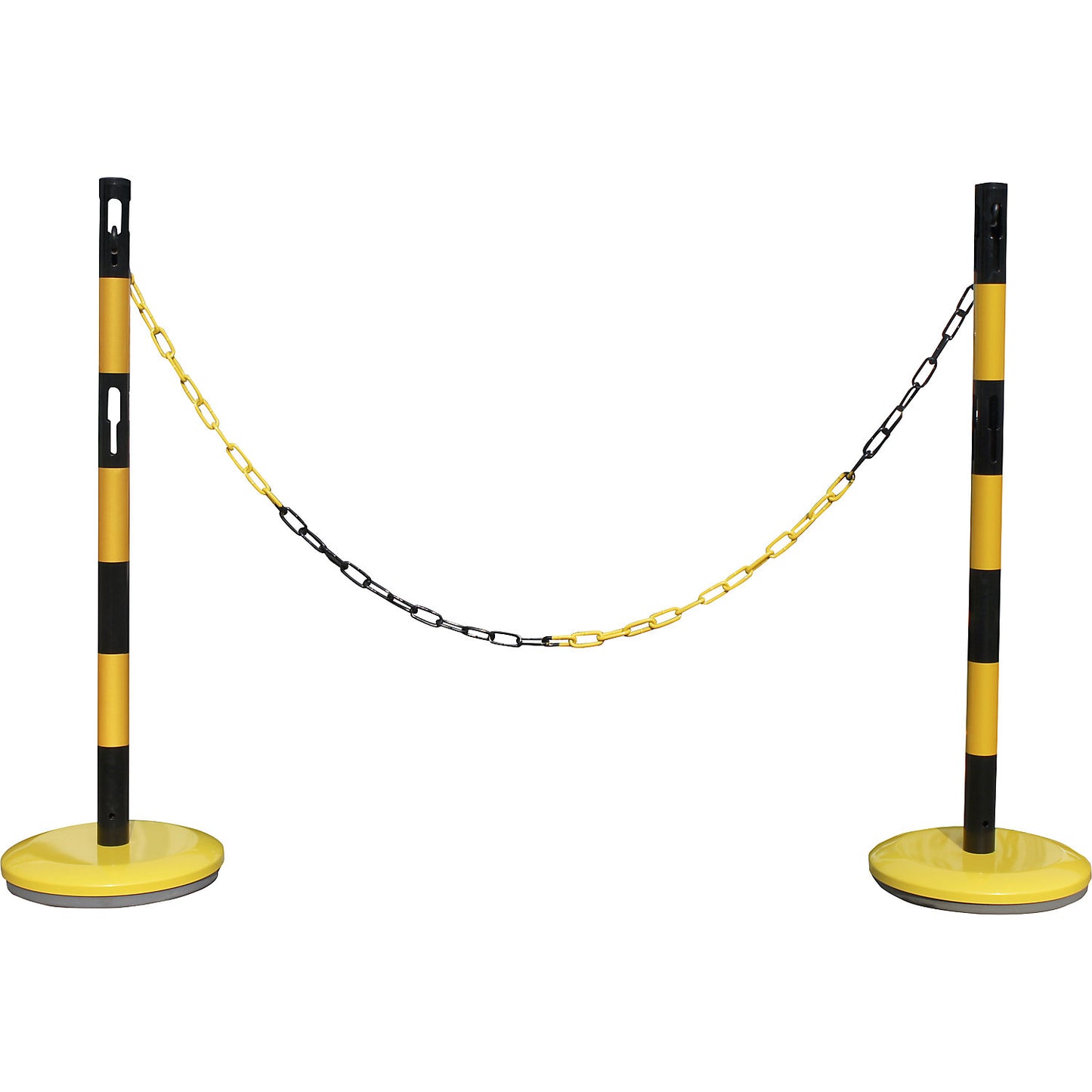 Barrier post set with chain, 2 posts, 2.5 m chain, yellow / black.