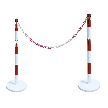 Barrier post set with chain, 2 posts, 2.5 m chain, red / white.