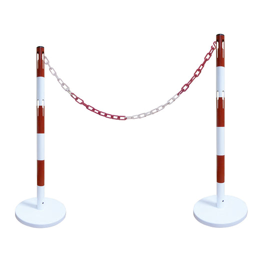 Barrier post set with chain, 2 posts, 2.5 m chain, red / white.