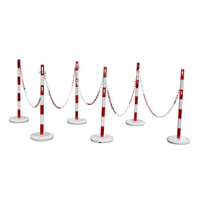 Barrier post set with chain, 6 posts, 15 m chain, red / white.