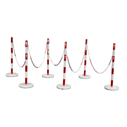 Barrier post set with chain, 6 posts, 15 m chain, red / white.