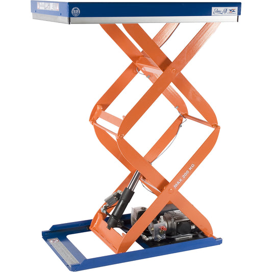 Compact lift table, static, max. load 200 kg, platform LxW 900 x 600 mm, effective lift 1170 mm.